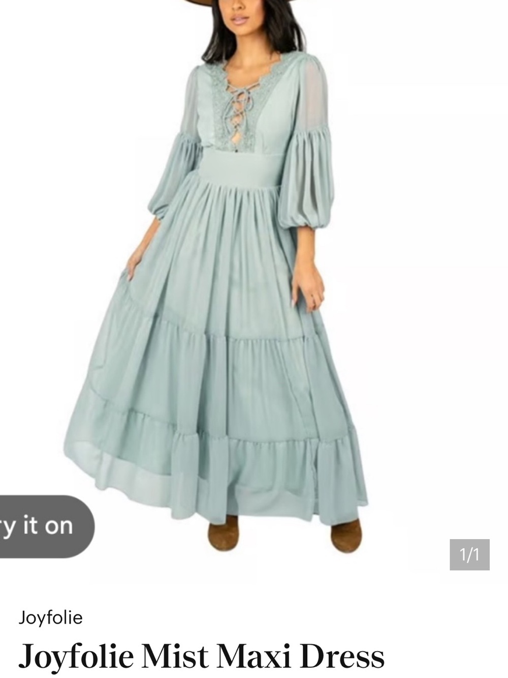 Joyfolie Mist Maxi Dress in Sage